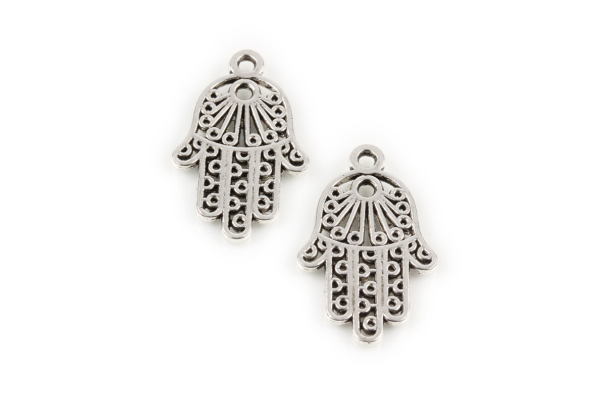 Charm argintiu antichizat mana Hamsa 24x15mm