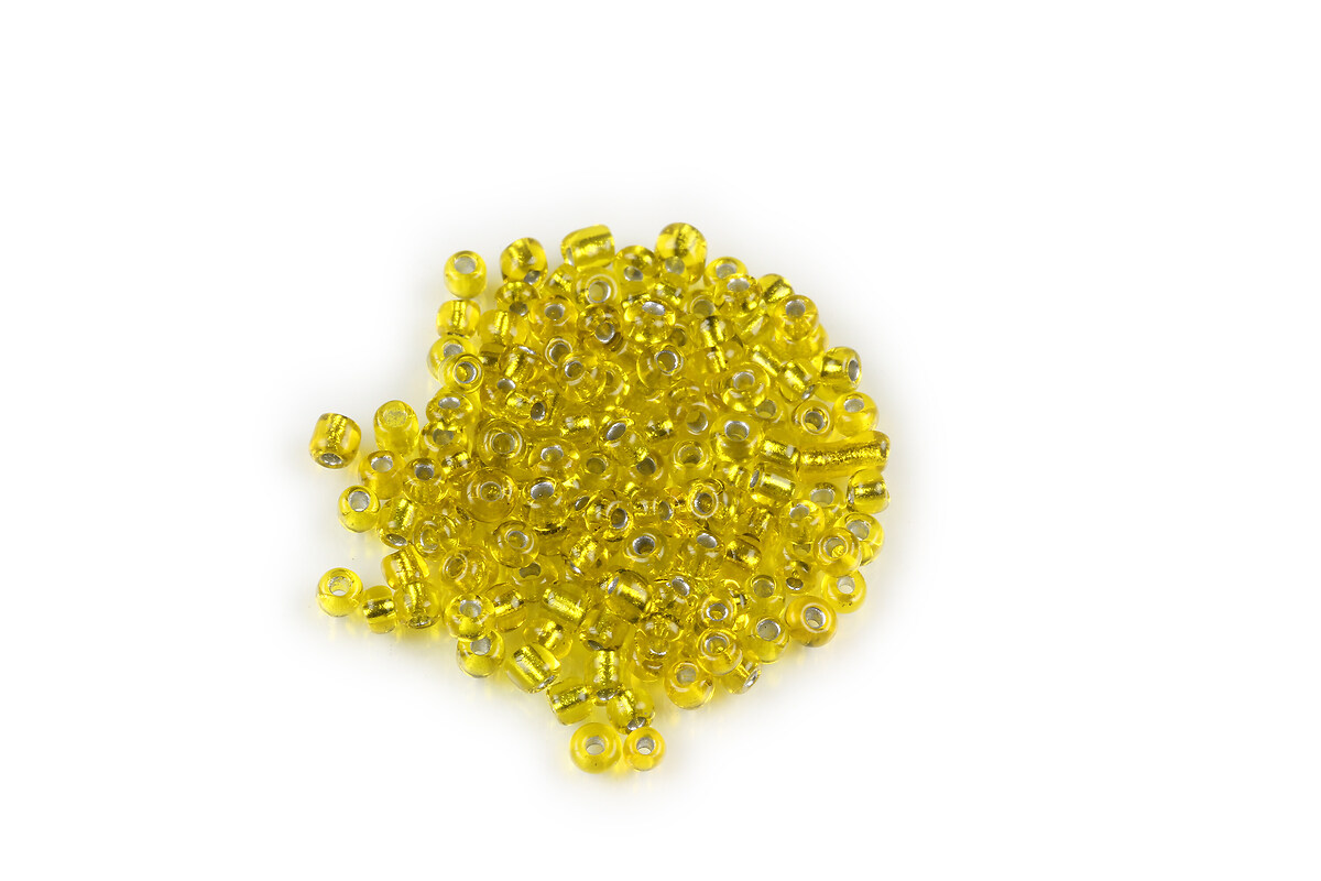 Margele de nisip 2mm cu foita argintie (50g) - cod 052 - galben verzui