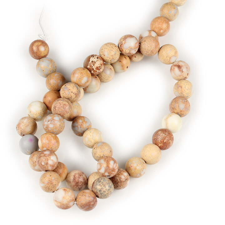 Margele regalite de sinteza maro frosted sfere 8mm (sirag)