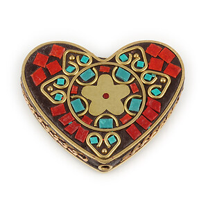 Margele tibetane inima cu floare aprox. 42x52x9mm