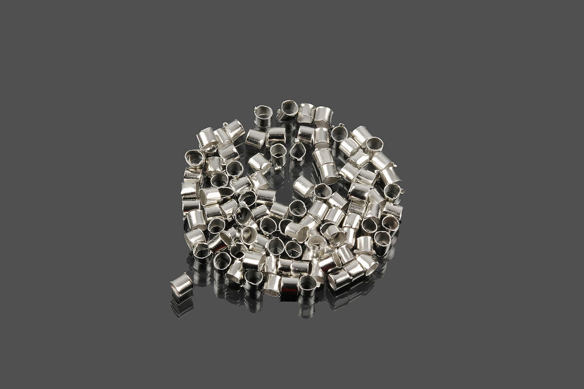 Crimp argintiu inchis tub 2x2mm (3g - aprox. 240 buc.)