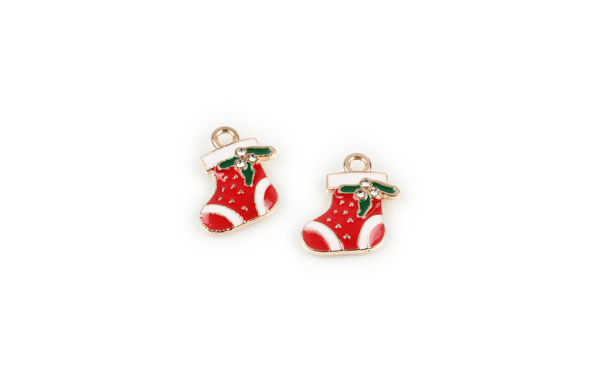 Charm auriu emailat sosete Craciun 18x17mm