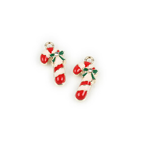 Charm auriu emailat acadea Craciun 22x11mm