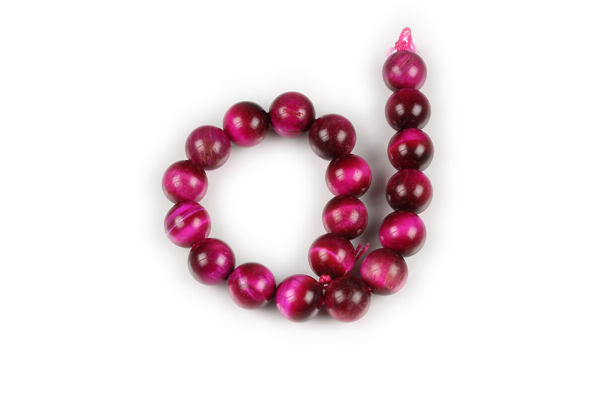 Mărgele scurt ochi de tigru fucsia sfere 10 mm (sirag)