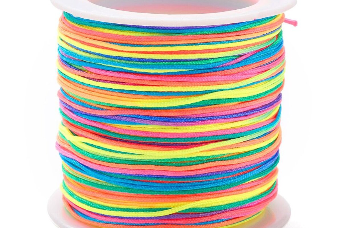 Snur nylon Shamballa grosime 0,8mm, rola de 90m - multicolor neon
