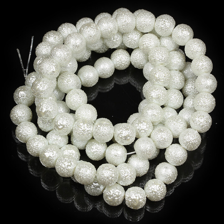Sirag perle de sticla gofrate, sfere 8mm - alb