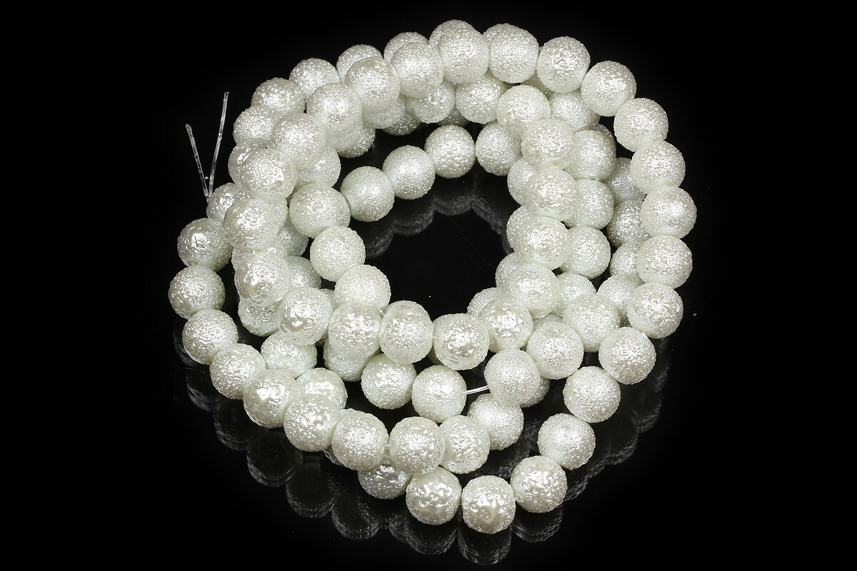 Sirag perle de sticla gofrate, sfere 8mm - alb