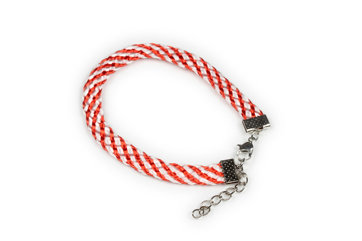 Bratara Martisor impletita, latime 12mm, alb si rosu