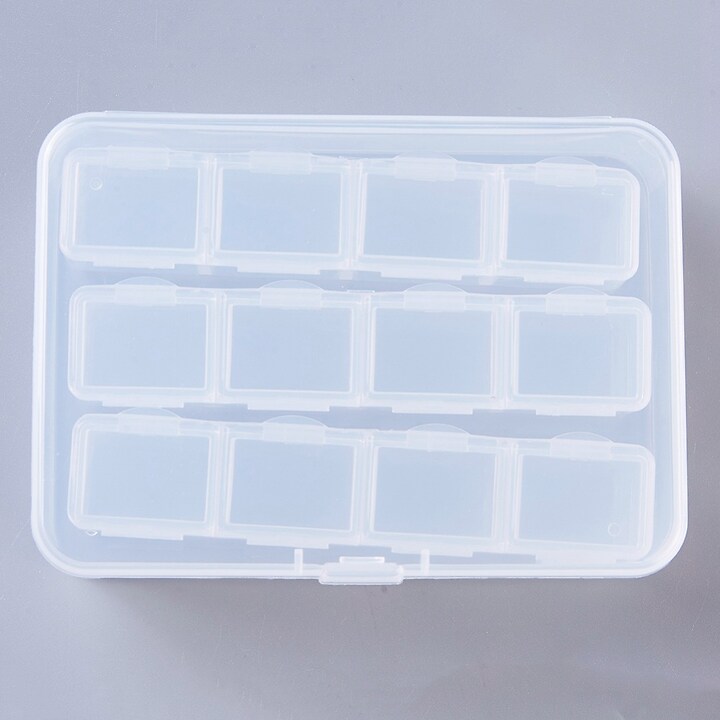 Cutie plastic pentru margele cu 3 cutiute in interior a cate 4 compartimente, 10,4x7,5x2,5cm