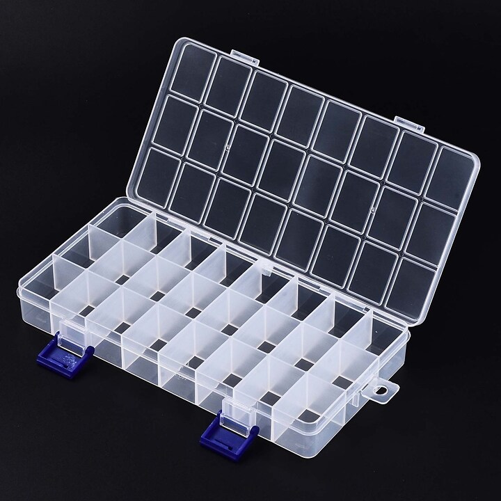 Cutie plastic polipropilena pentru margele cu 24 compartimente fixe, 21,7x11x3cm