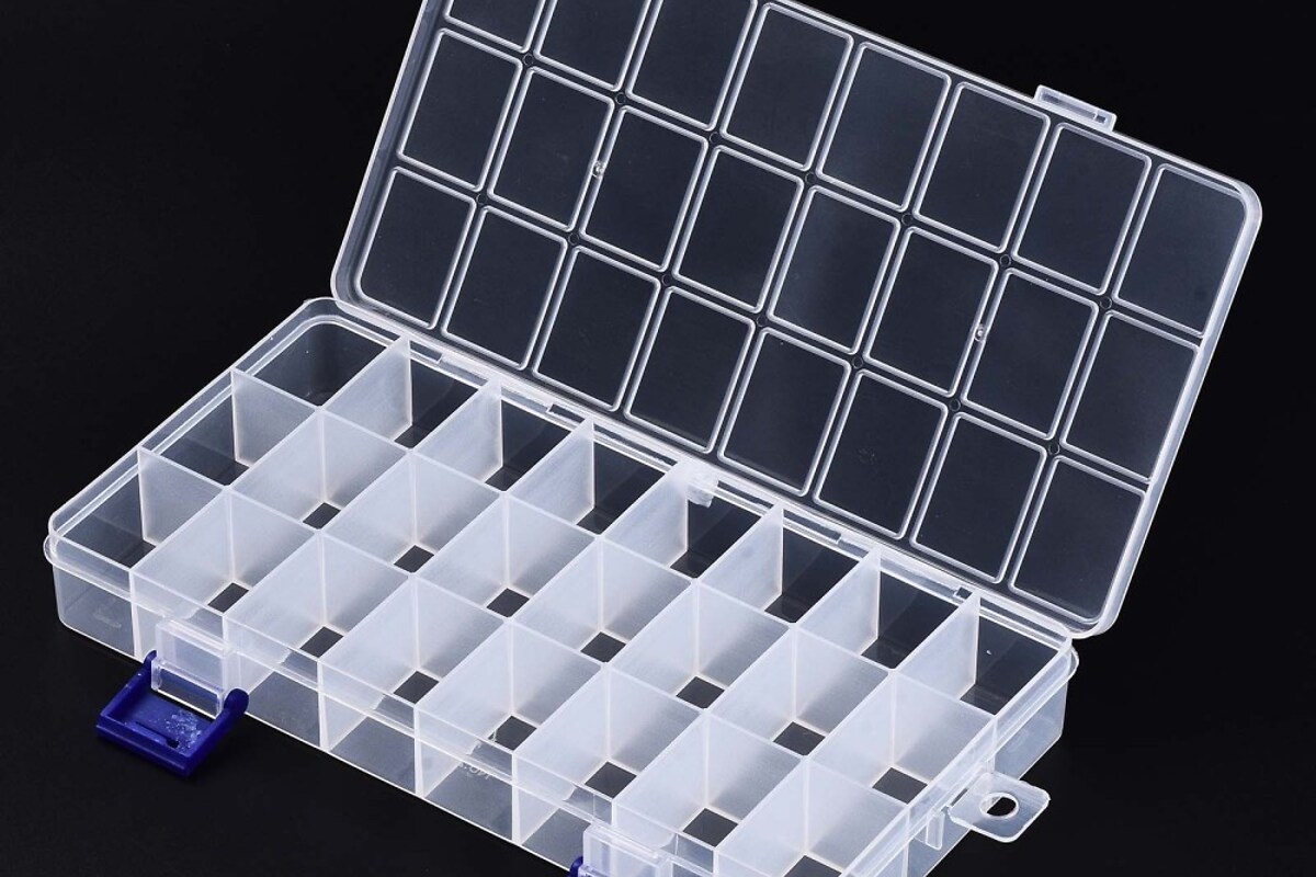 Cutie plastic polipropilena pentru margele cu 24 compartimente fixe, 21,7x11x3cm