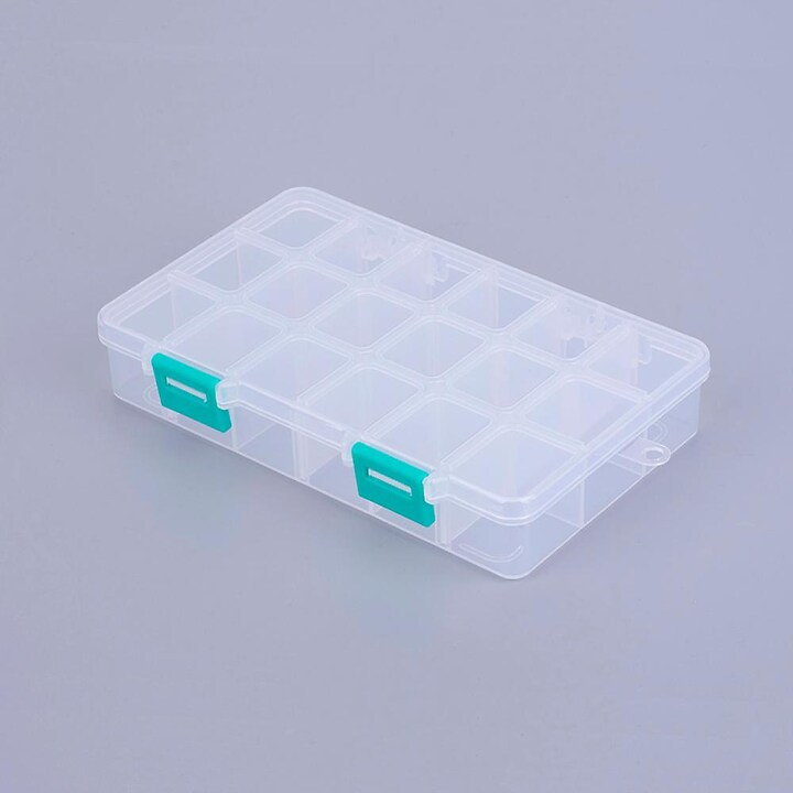 Cutie plastic pentru margele cu 18 compartimente reglabile, 16,5x10,8x3cm