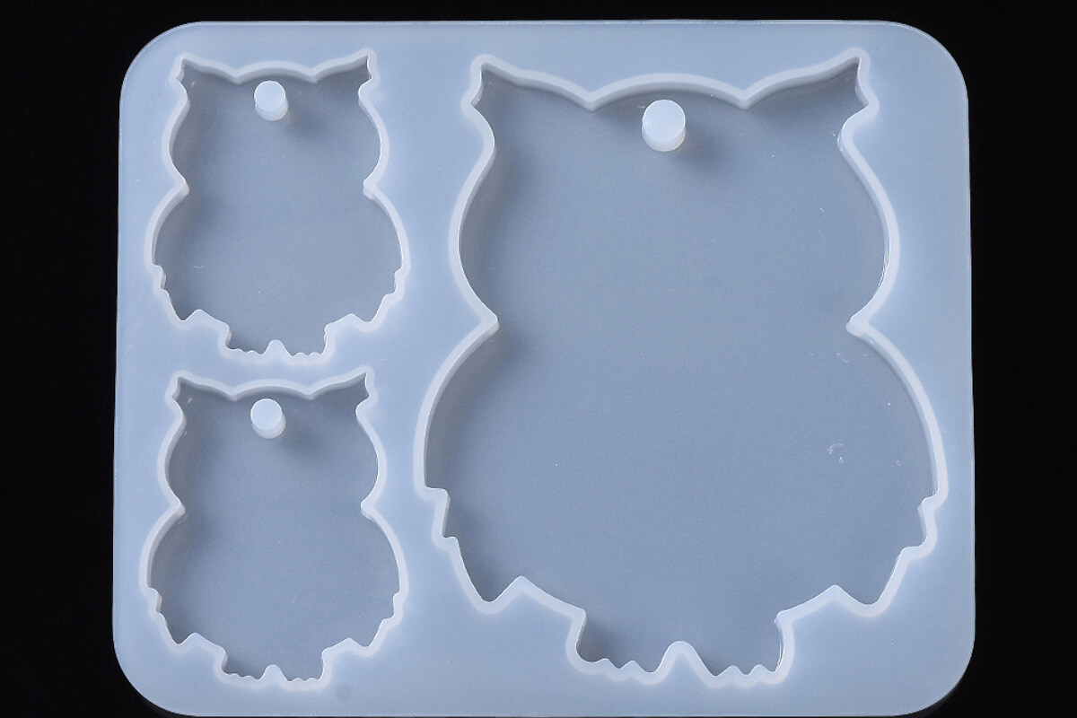 Matrita din silicon pentru rasina set pandantiv si cercei bufnita 85x103x5,5mm