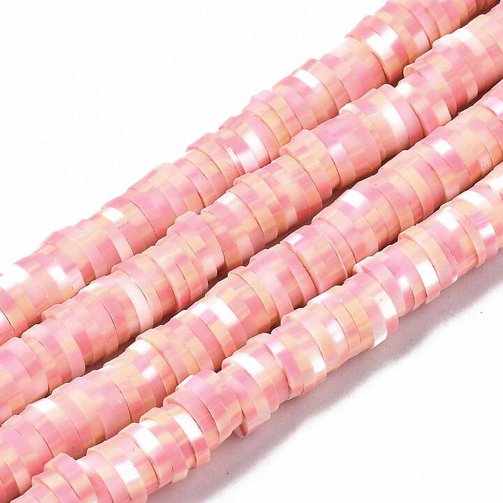 Sirag margele Heishi rondele din lut polimeric 6x0,5-1mm - roz si alb