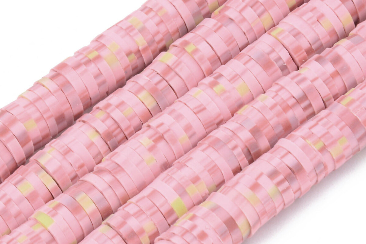 Sirag margele Heishi rondele din lut polimeric 6x0,5-1mm - roz