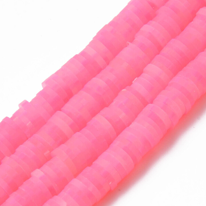 Sirag margele Heishi rondele din lut polimeric 6x0,5-1mm - roz aprins