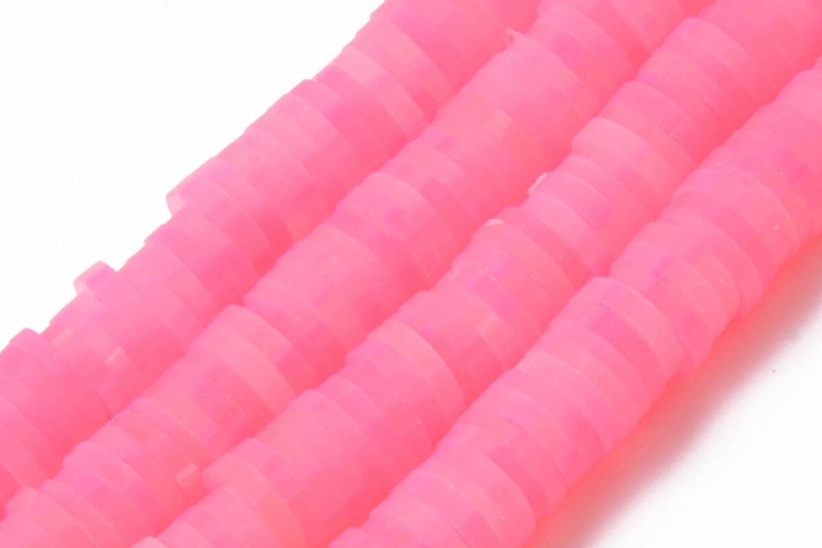 Sirag margele Heishi rondele din lut polimeric 6x0,5-1mm - roz aprins