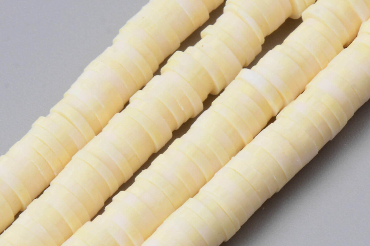 Sirag margele Heishi rondele din lut polimeric 6x0,5-1mm - galben si alb