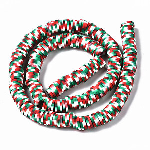 Sirag margele Heishi rondele din lut polimeric 8x0,5-1mm - verde rosu