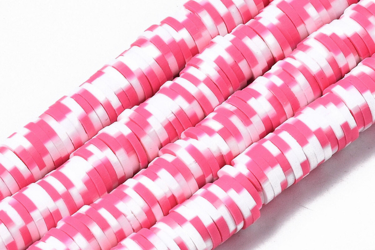 Sirag margele Heishi rondele din lut polimeric 8x0,5-1mm - roz alb