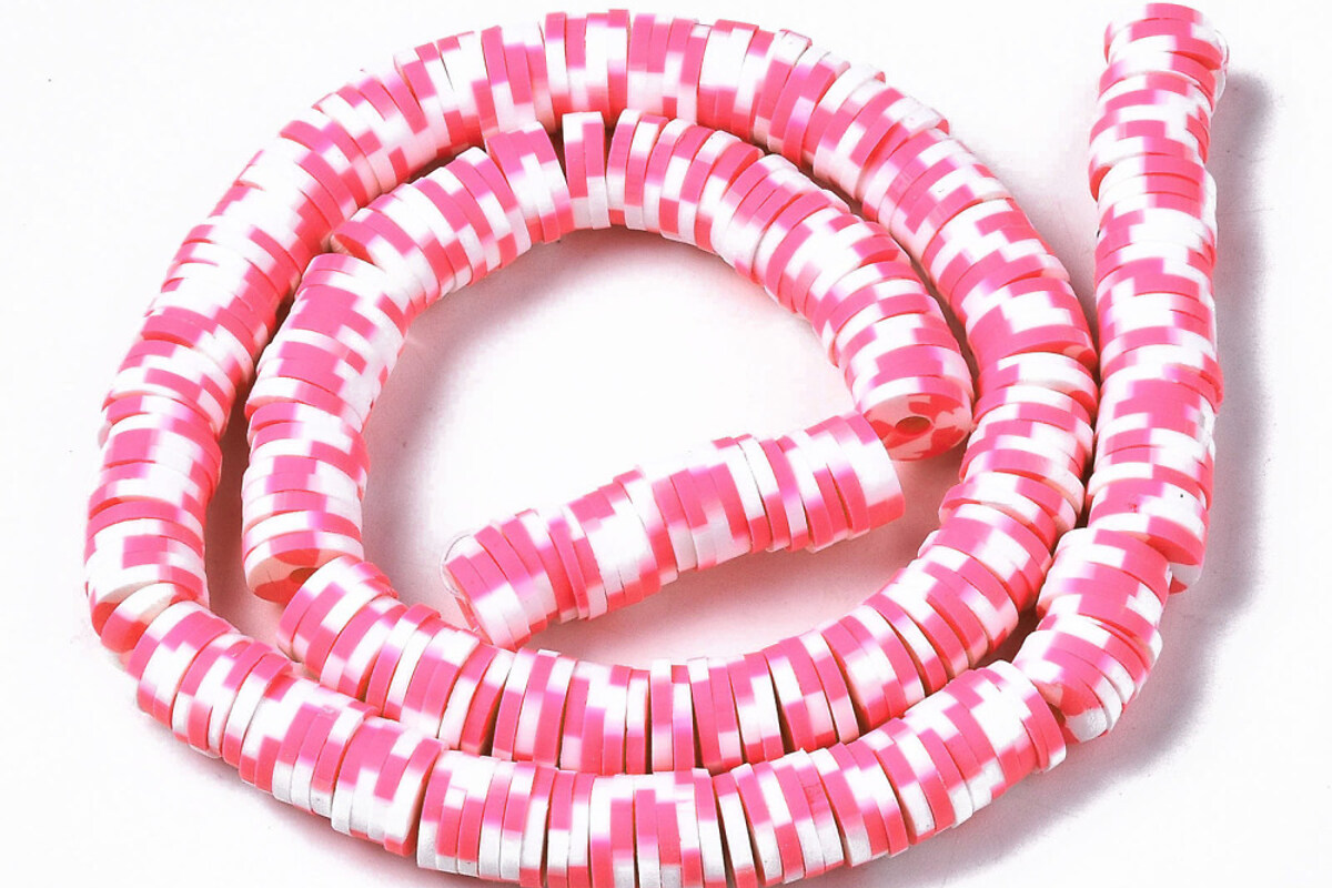 Sirag margele Heishi rondele din lut polimeric 8x0,5-1mm - roz alb