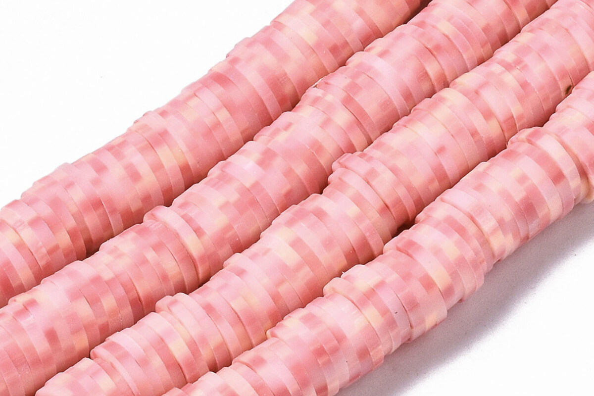 Sirag margele Heishi rondele din lut polimeric 8x0,5-1mm - roz