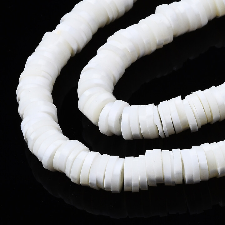 Sirag margele Heishi rondele din lut polimeric 4x0,5mm - alb marmorat
