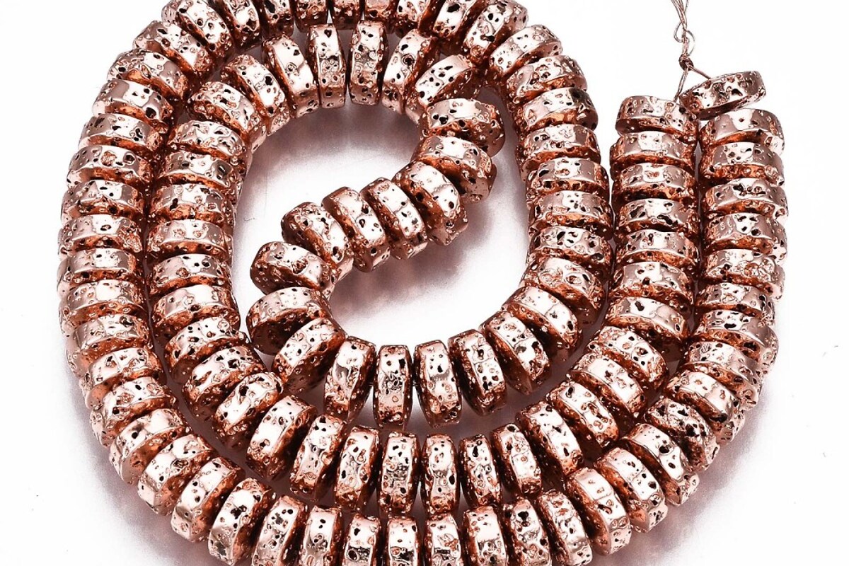 Mărgele mărgele Heishi lava electroplacata rondele 4 × 8 mm (sirag) - rose gold