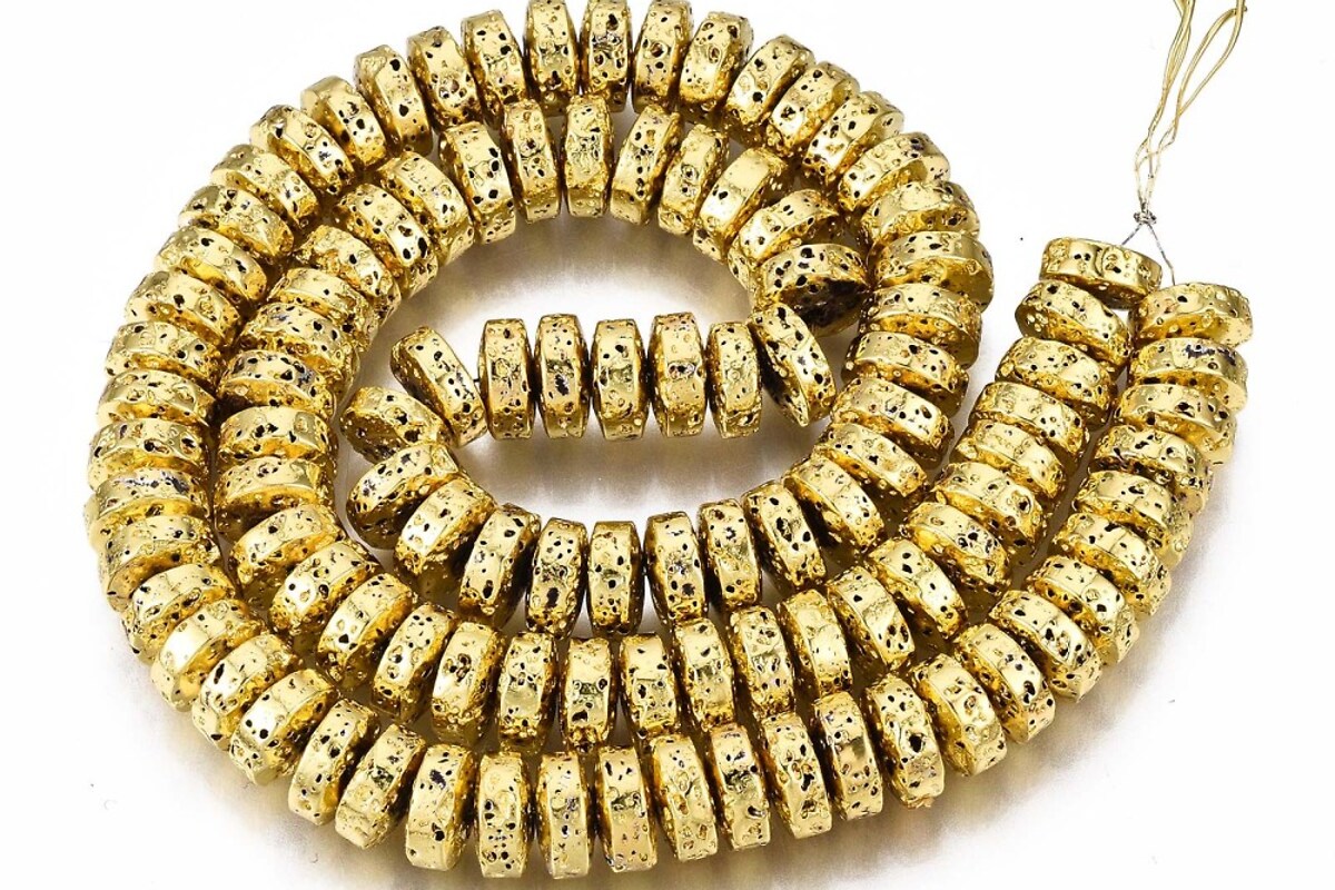 Mărgele mărgele Heishi lava electroplacata rondele 4 × 8 mm (sirag) - auriu