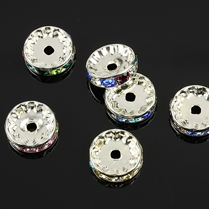 Distantiere cu rhinestone multicolore 4x12mm