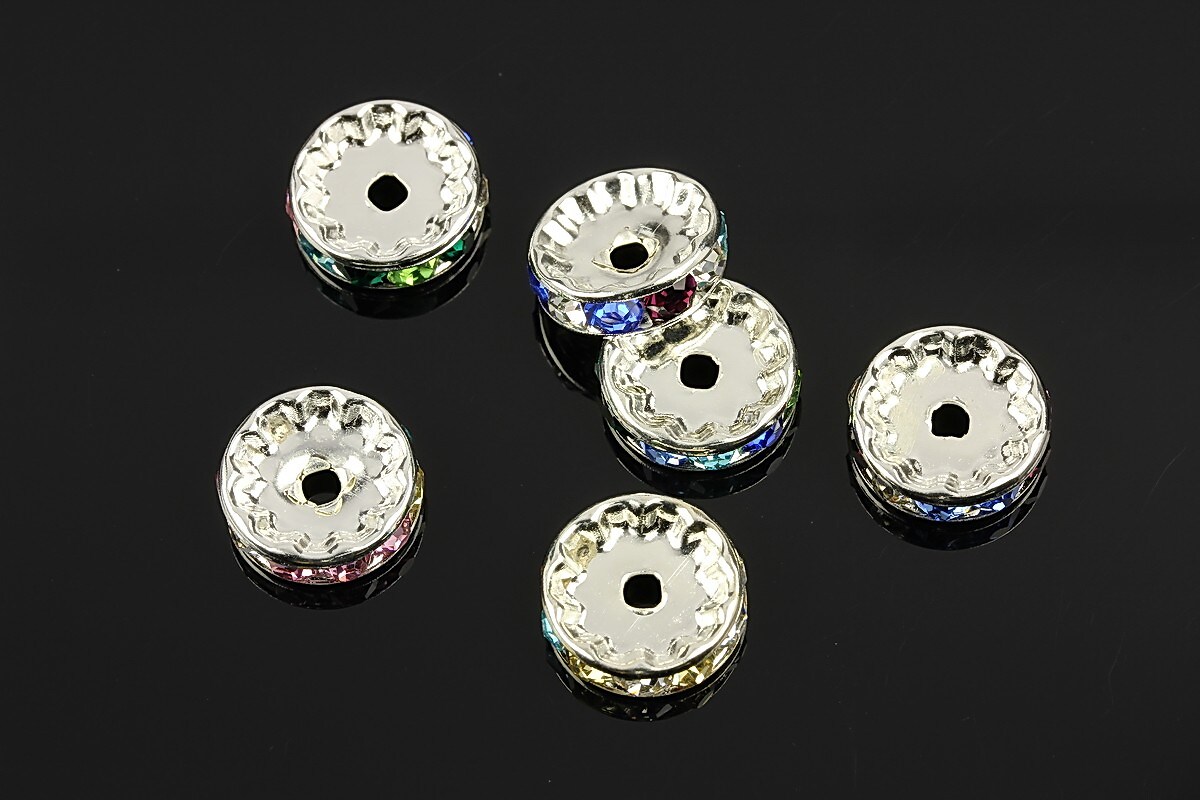 Distantiere cu rhinestone multicolore 4x12mm