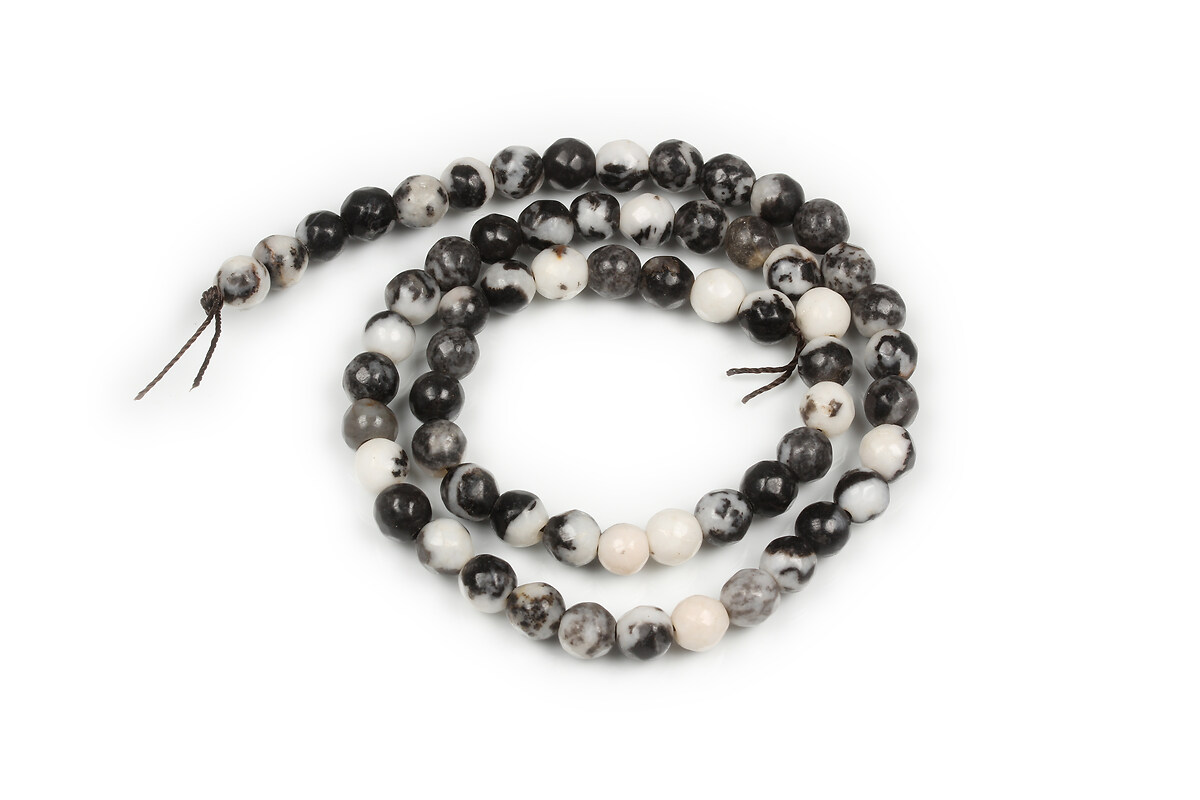 Margele zebra jasper alb negru sfere fatetate 6mm (sirag)