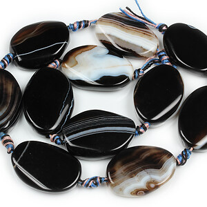 Sirag agate striped negre ovale rasucite 25-27x19-21mm