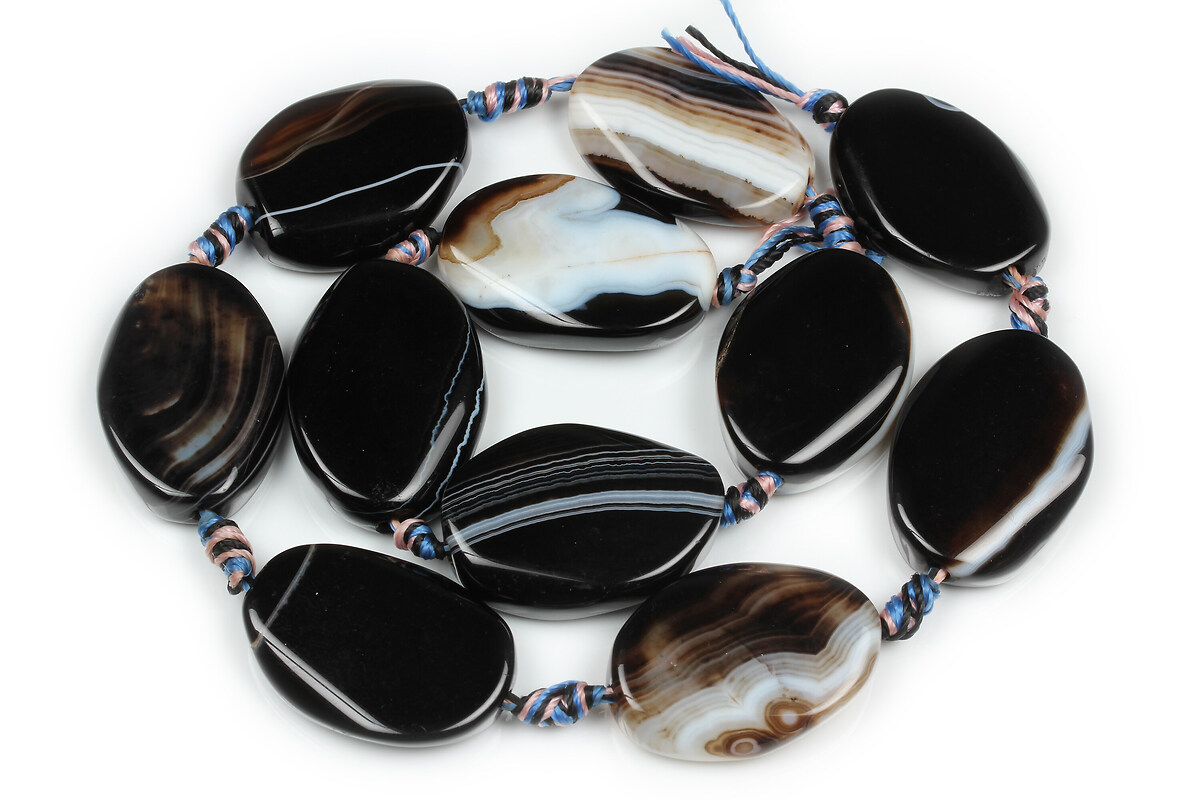 Sirag agate striped negre ovale rasucite 25-27x19-21mm