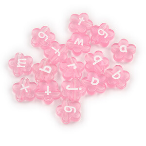 Margele cu litere din plastic, floare 11,5x11,5mm, 100 buc, roz