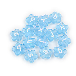 Margele cu litere din plastic, floare 11,5x11,5mm, 100 buc, albastru