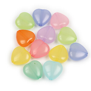 Margele multicolore din plastic, inima 14x14mm, 50 buc.