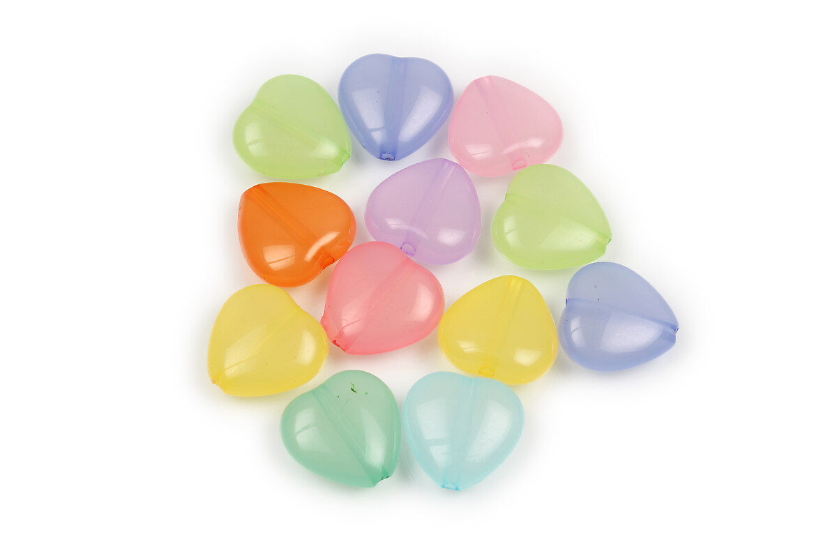 Margele multicolore din plastic, inima 14x14mm, 50 buc.