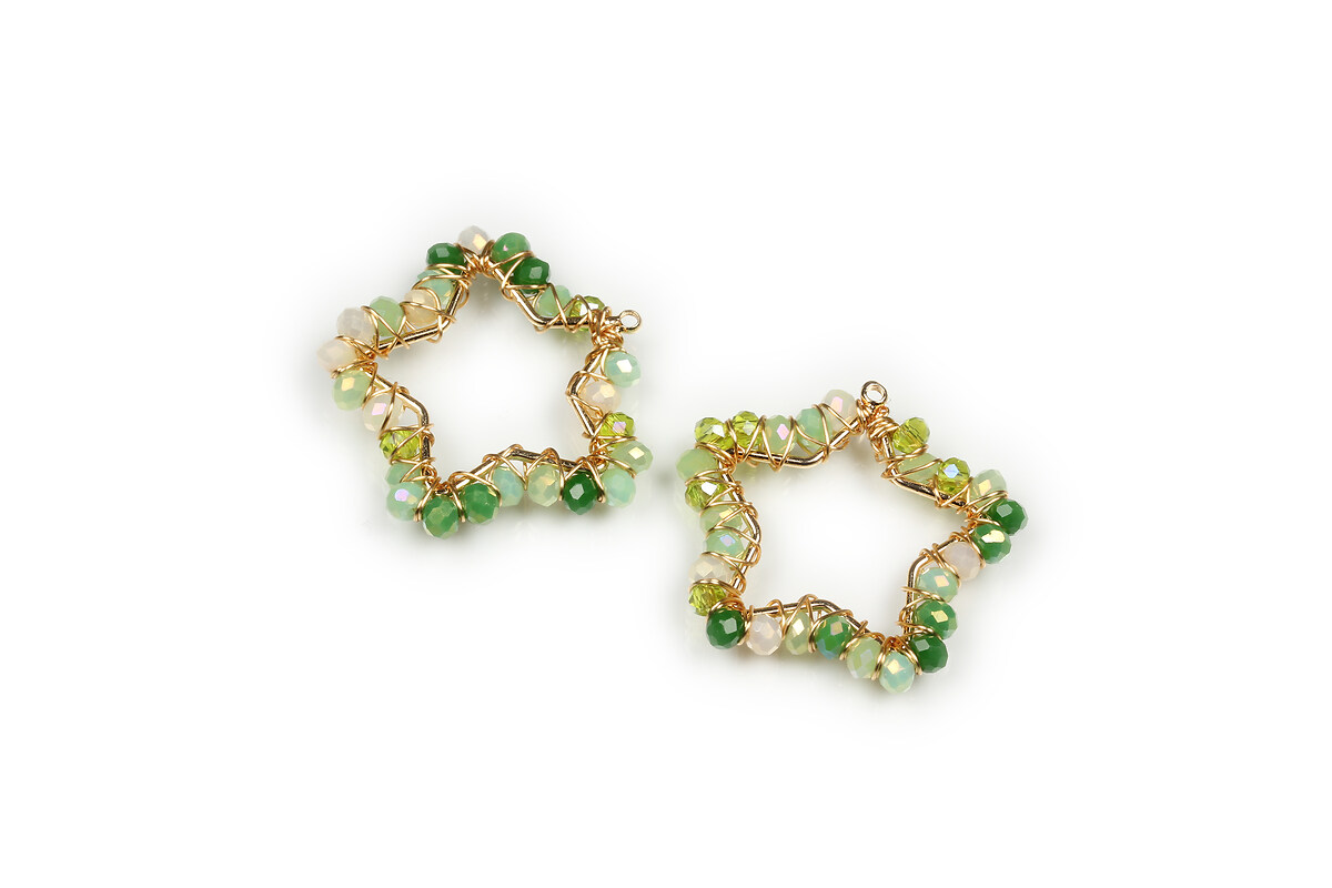 Pandantiv stea aurie cu margele verzi de cristal 23,5x26mm