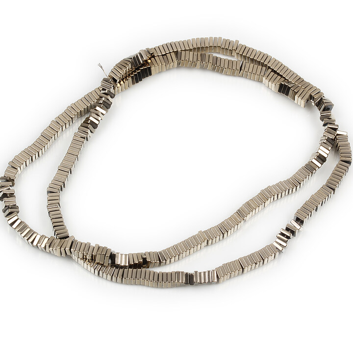 Margele hematit rondele patrate 1x3x3mm (sirag) - placat argintiu
