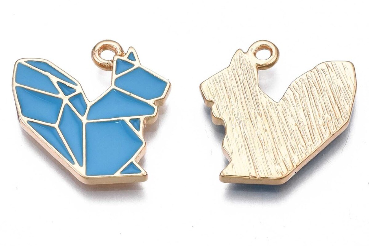 Charm auriu emailat origami veverita 19x19mm