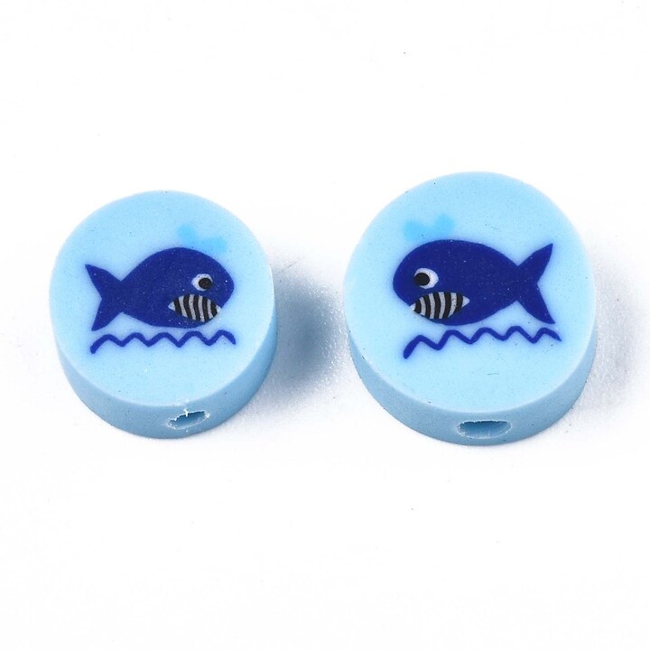 Margele polimer rasina albastre cu rechin 10x4,5mm (50 buc.)