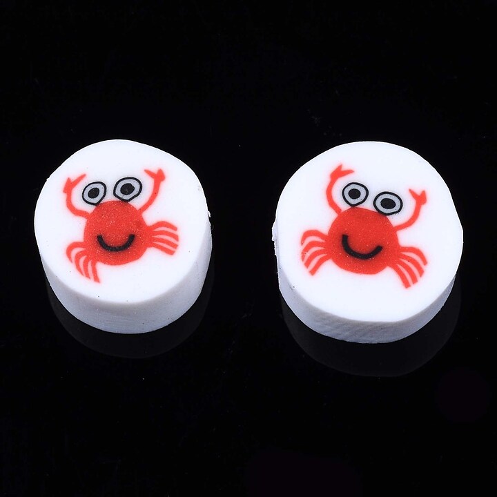 Margele polimer rasina albe cu crab 10x4,5mm (50 buc.)