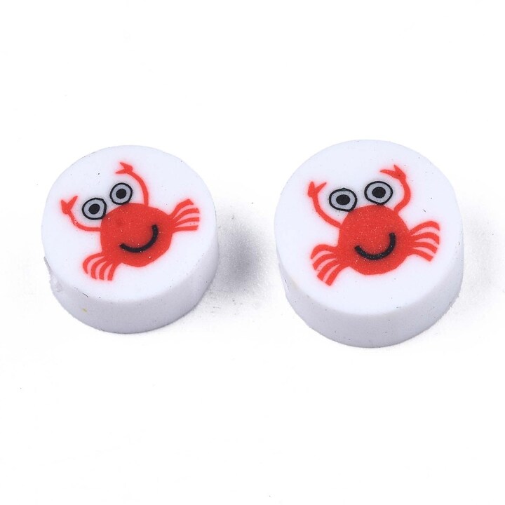 Margele polimer rasina albe cu crab 10x4,5mm (50 buc.)