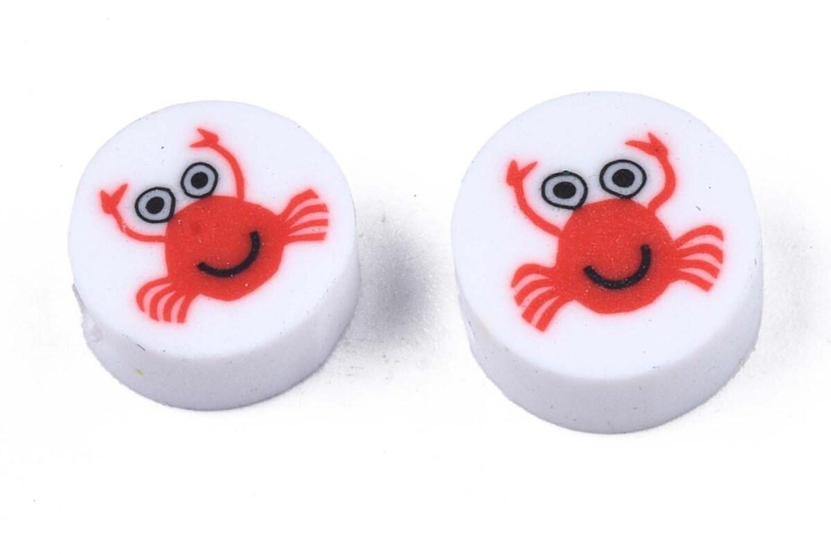 Margele polimer rasina albe cu crab 10x4,5mm (50 buc.)