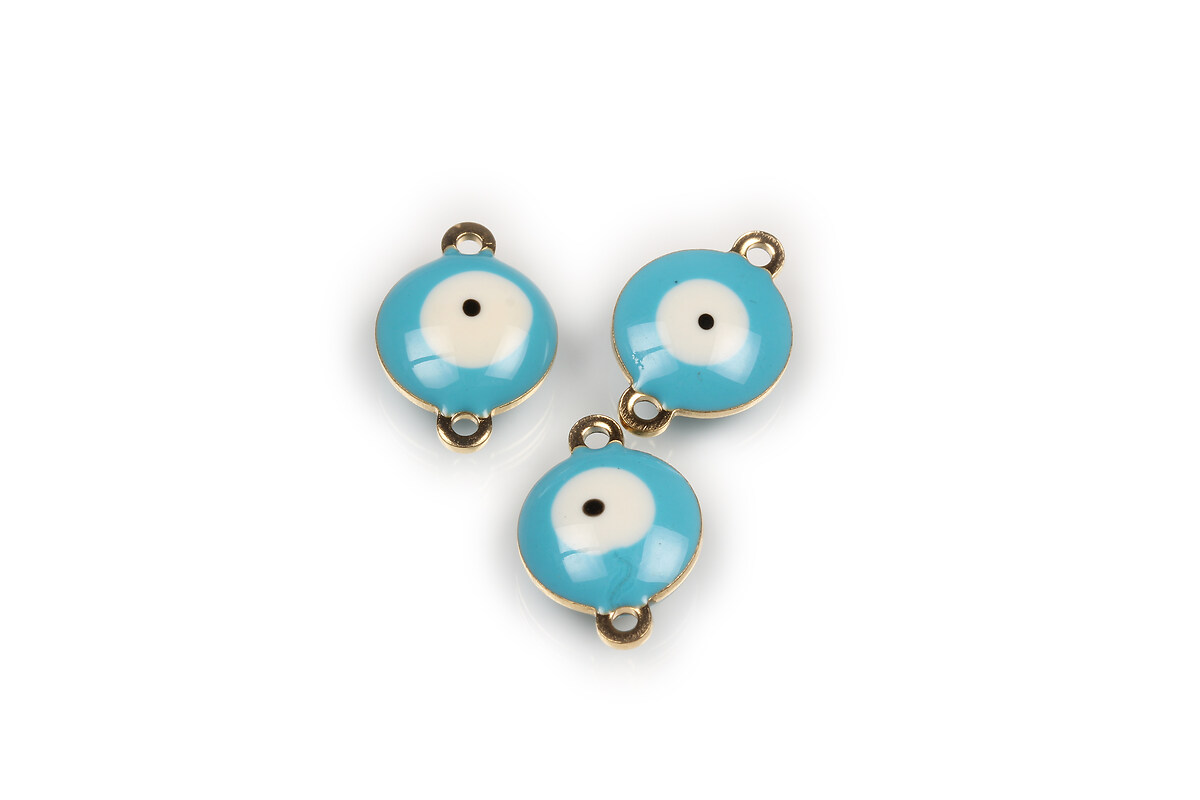 Link otel inoxidabil 304 auriu evil eye emailat 14x10mm - bleu