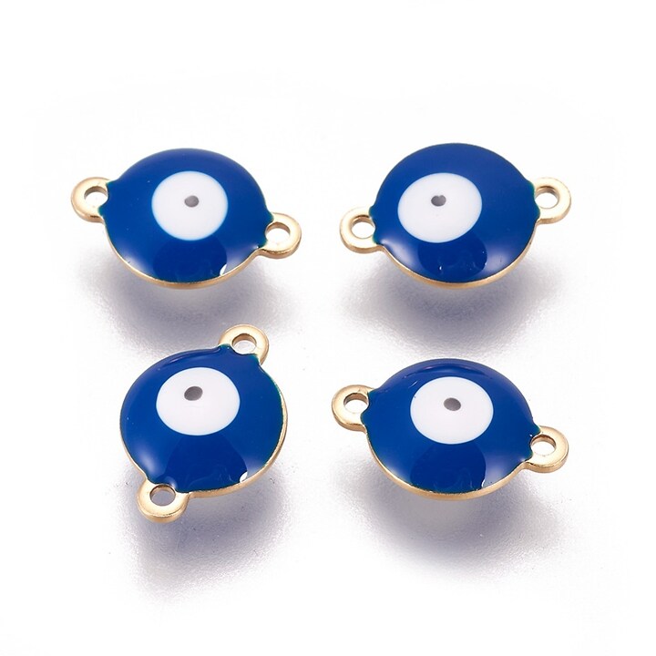 Link otel inoxidabil 304 auriu evil eye emailat 14x10mm - albastru