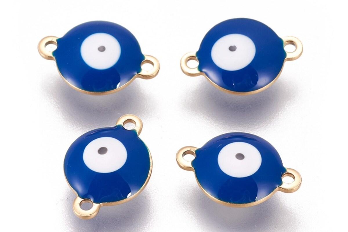 Link otel inoxidabil 304 auriu evil eye emailat 14x10mm - albastru
