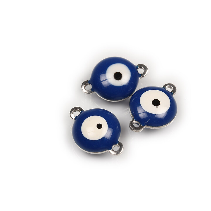 Link otel inoxidabil 304 evil eye emailat 14x10mm - albastru