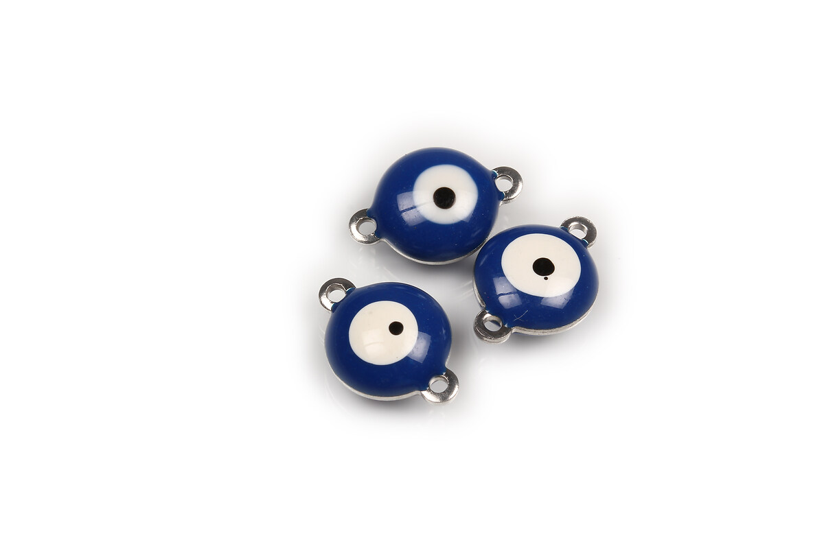 Link otel inoxidabil 304 evil eye emailat 14x10mm - albastru